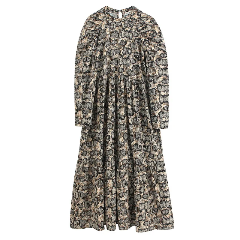 Винтажное женское платье весна 2020 новая мода животный принт змеи длинный рукав