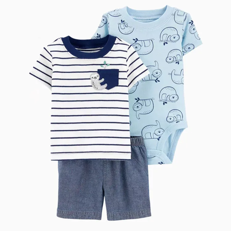 

Newborn Baby Boy Summer Clothes Set newborn Short Sleeve Bodysuit Cartoon Animal Lattice Pant Kids Clothing Hot Sale Outfit