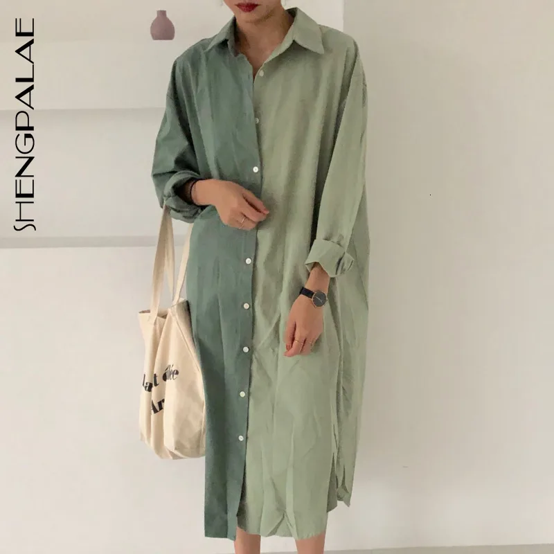 SHENGPALAE 2020 Новое весеннее Модное Длинное цветное платье с отворотом повседневное