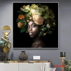 Картина на холсте Африканские женщины с цветами на голове, Современная черная девушка, настенные художественные плакаты, картина для гостиной