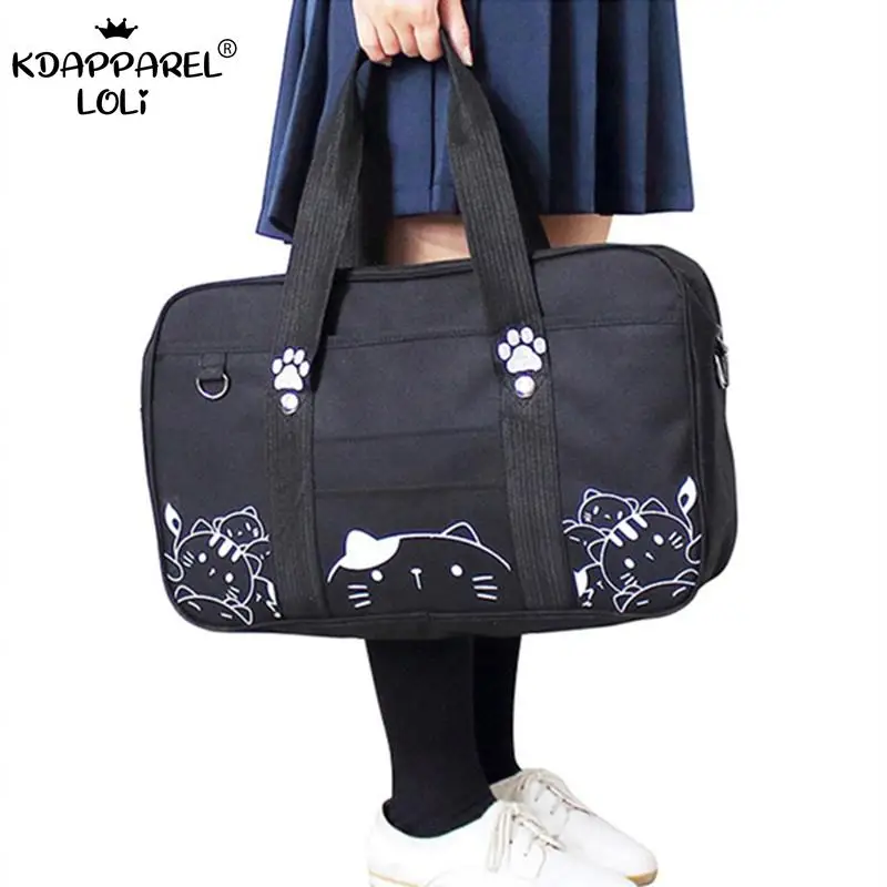 Japanese Students Girls School Bags Cats Print Oxford Cloth Shoulder Solid Briefcase Preppy JK Women Teens Boys Crossbody Unisex