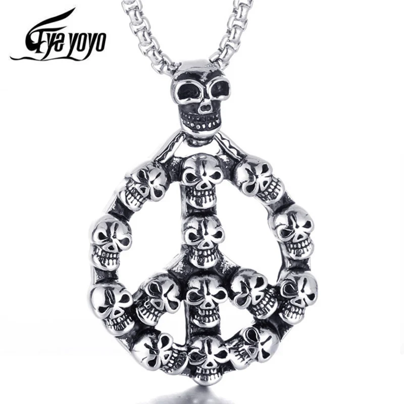 EyeYoYo панк рок Череп знак мира символ подвеска ожерелья из нержавеющей стали