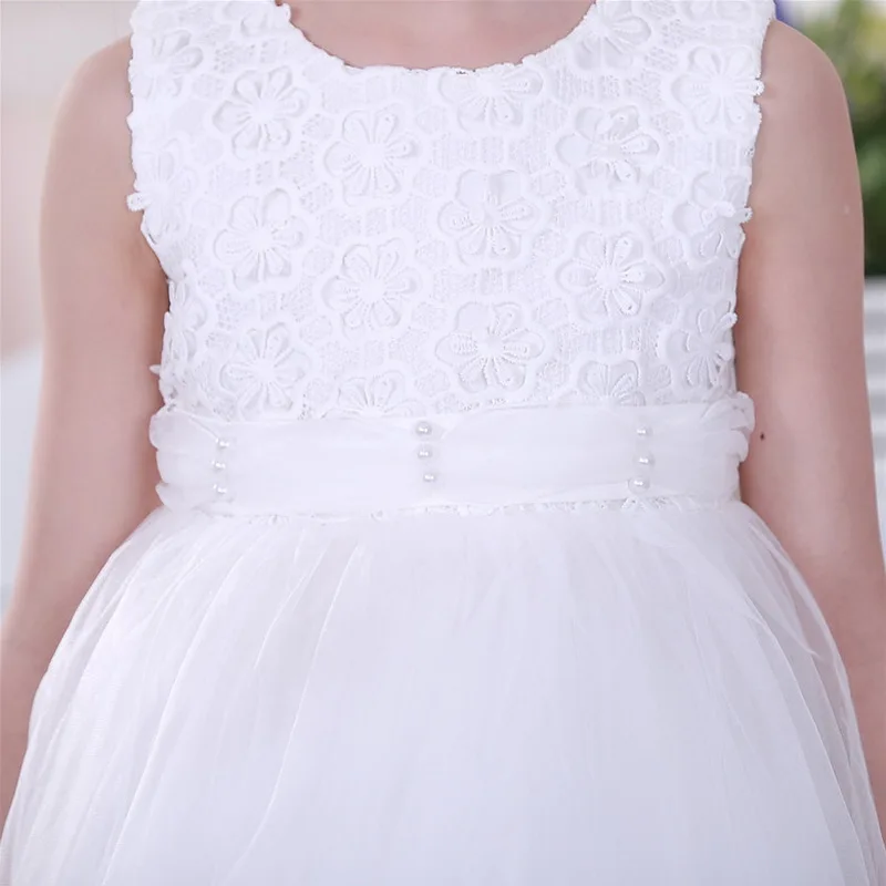 Белое платье принцессы для малышей 1 2 года элегантное кружевное без рукавов