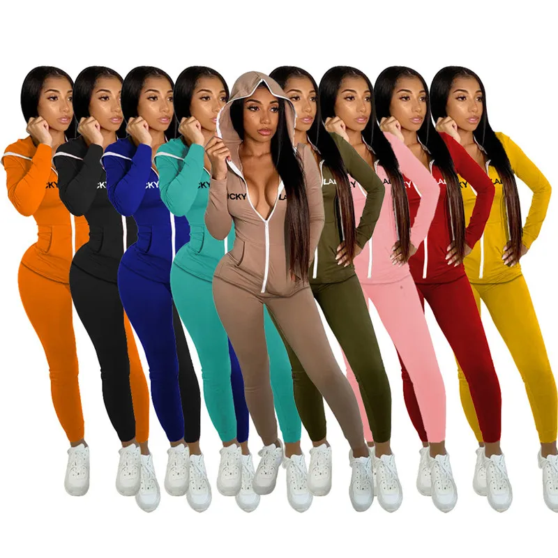 

Женский спортивный костюм Lucky Label, комплект из двух предметов, толстовка с капюшоном, топ на молнии, леггинсы, тренировочный костюм, осенняя т...