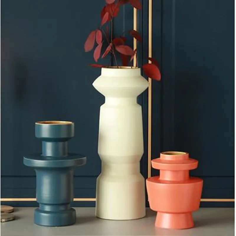 

American style geometric ceramic vase, home office restaurant bar desktop decoration gift, beautiful decorative crafts