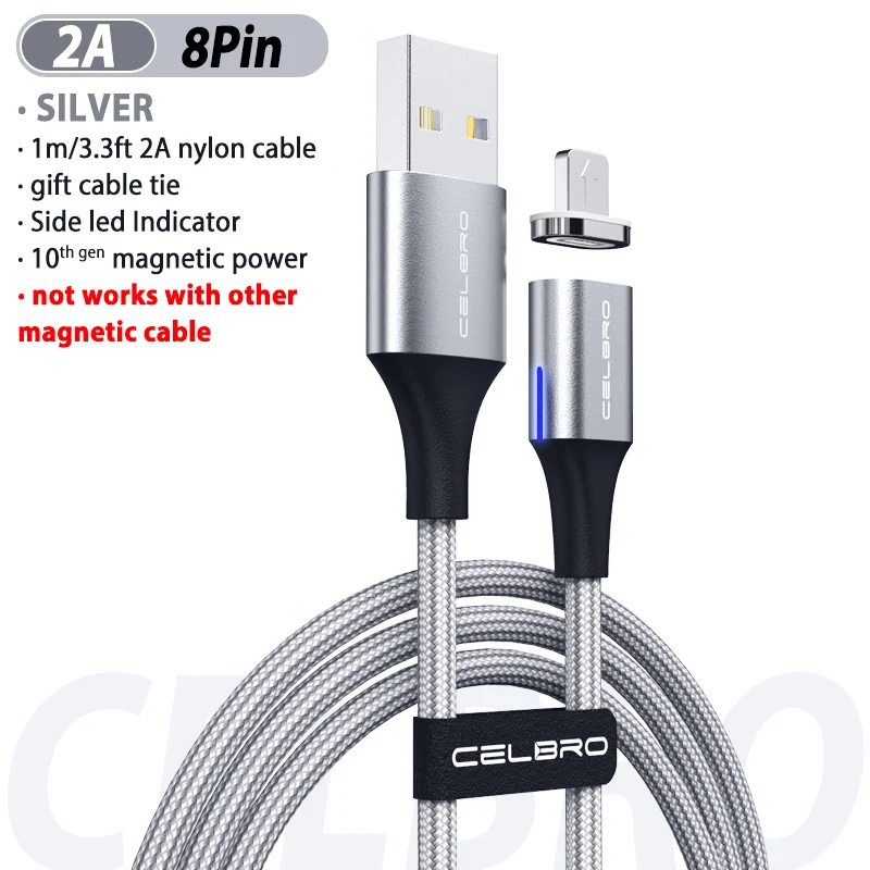 silver for 8pin Магнитный usb-кабель для зарядки 5A/3A Tipe c mi cro Usb Cavo Magnetico быстрое зарядное устройство магнитный кабель для xiaomi mi a3 huawei - Цвет: silver for 8pin
