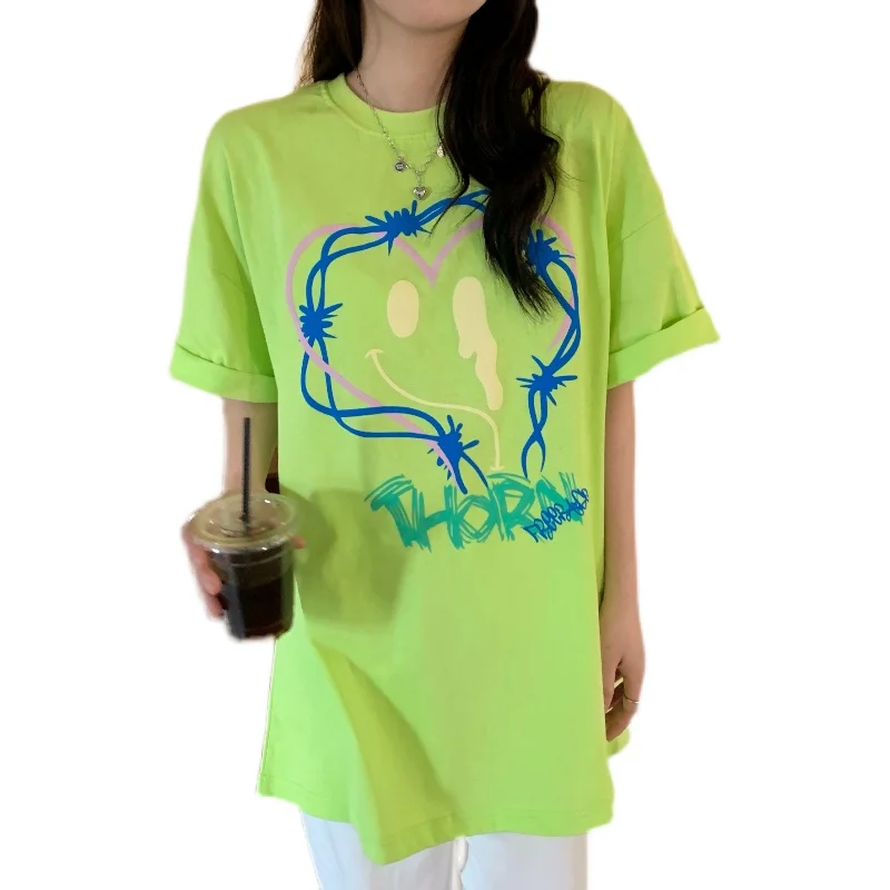 

Summer new Korean version of the personality loose-fitting peach heart short-sleeved T-shirt