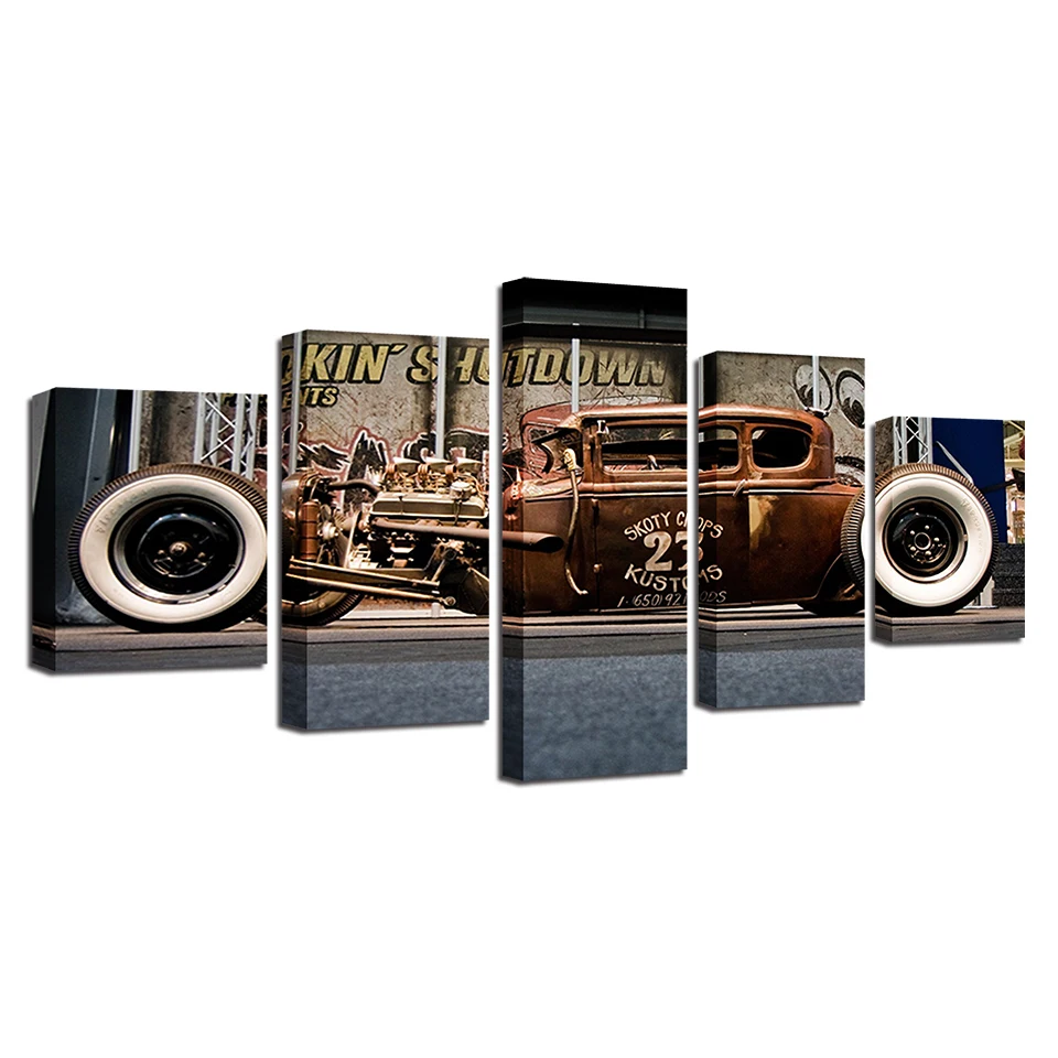

Painting On Canvas Wall Art Framework Home Decoration HD 5 Panel Modern Amazing Retro Vintage Sports Car Poster Oil Living Room
