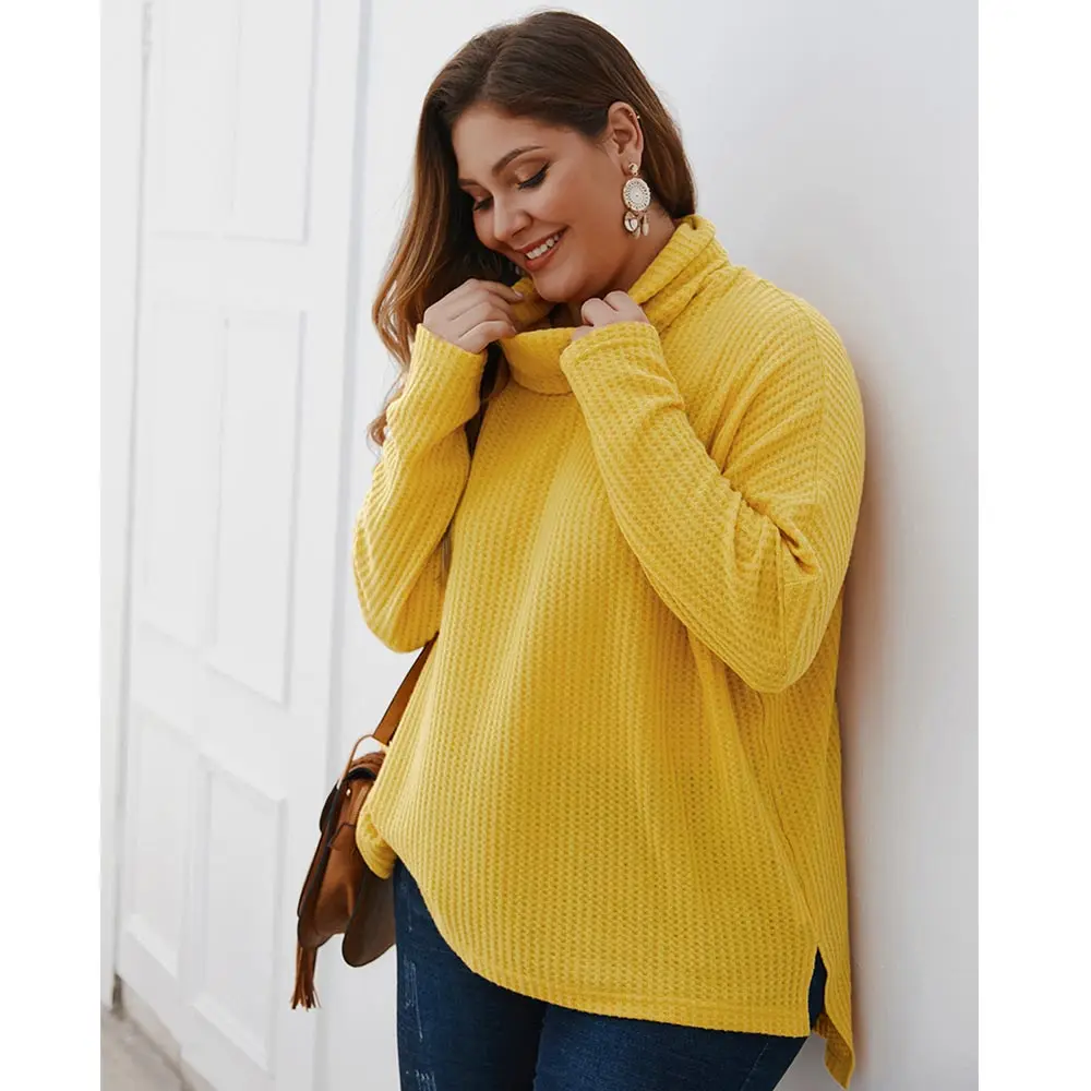 Женский свитер с высоким воротом Aswinfon вязаный пуловер большого размера длинным