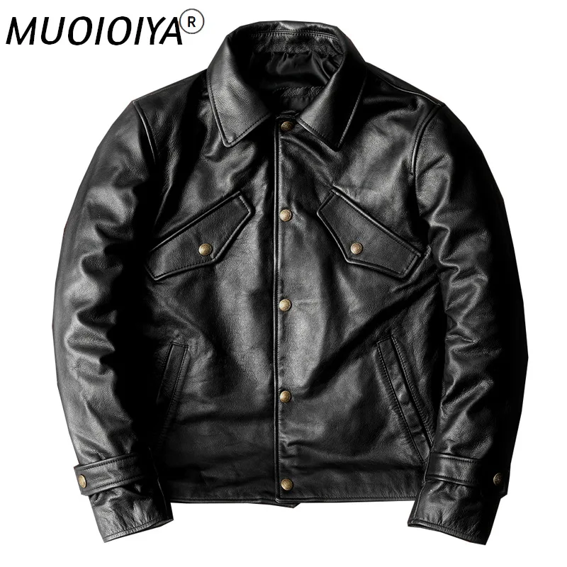 

Pure Cowhide Jacket Top Layer Meticulous Calfskin Leather Jacket Men's Lapel Short New Jacket Cowhide Coat
