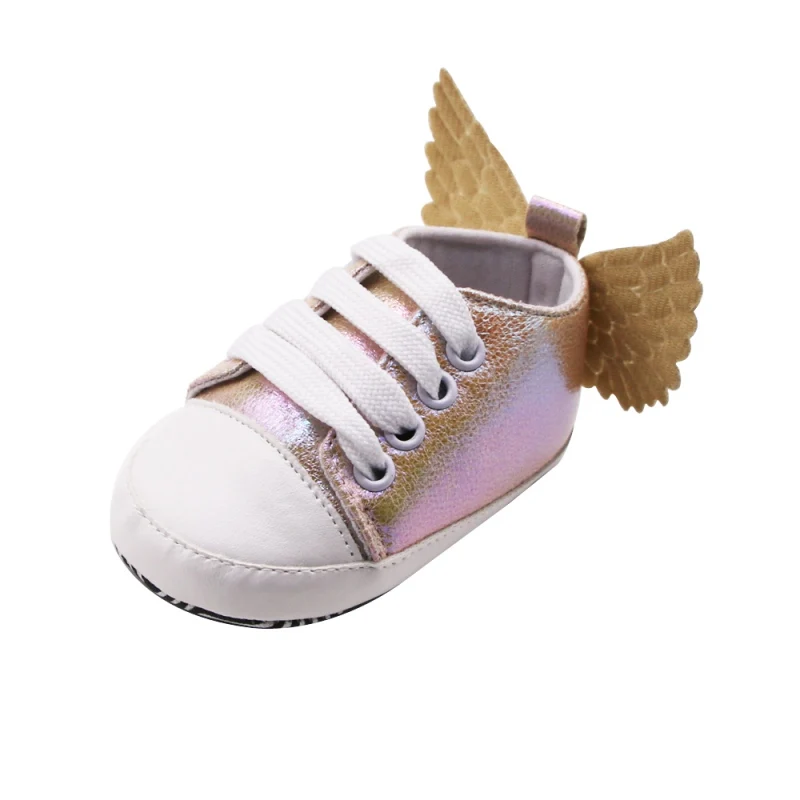 

2021 Baby Girl Shoes Fashion Cute PU Soft Sole Anti-slip Wing Design Crib Shoes First Walkers Walking Shoes