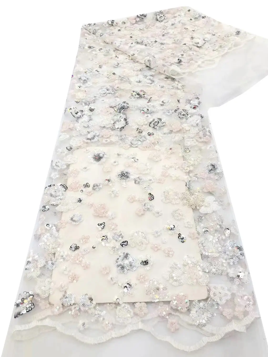 

(5yards/pc) fantastic embroidered African sequins net lace newest pink French lace fabric for attractive party dress FZZ925
