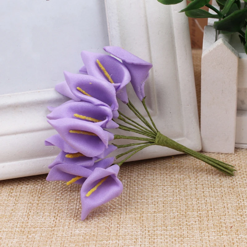 

72/144pcs Mini PE Artificial Flowers Calla Lily Real Touch Bridal Bouquet High Quality for Wedding Valentine's Day Home Decor