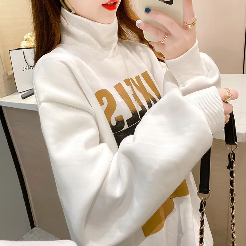 

2021 Spring New Fashion Elegant Woman Sweater Pullovers Long Sleeve Print Loose Tops with Scart