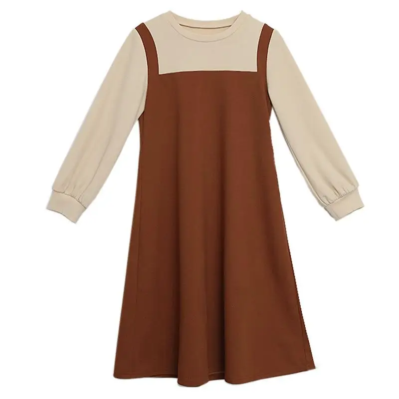 

Autumn Winter L-5XL Plus Size Dress Women Knee-length Midi Dress A-line Elegant Casual Dress Long Sleeve Big Size Dresses