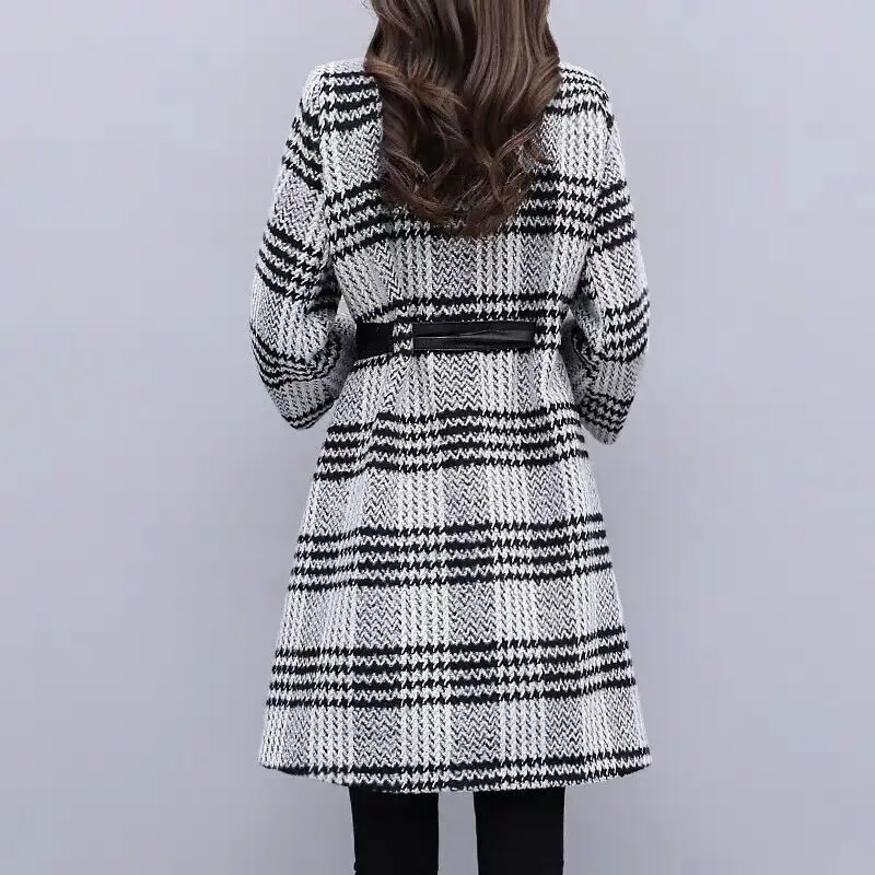 Модное шерстяное Женское пальто зимнее женское длинное в шотландскую клетку с