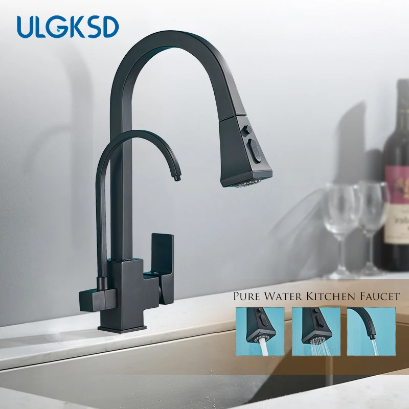 

Purification Kitchen Sink Faucet Purified Water Hot Cold Water Faucets 360 Rotation Deck Mounted Dual Handle Pull Down Mixer Tap