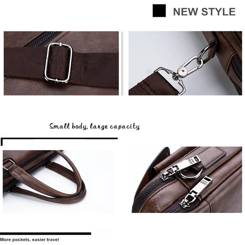JEEP BULUO  Men's Briefcase Office Business Tote Bag 14 Inch Laptop Bag Leather File Hot Messenger Bags