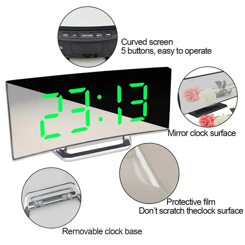 Digital Alarm Clock 7 Inch Curved Dimmable LED Sn Electronic desktop for Kids Bedroom Large Number Table | Дом и сад