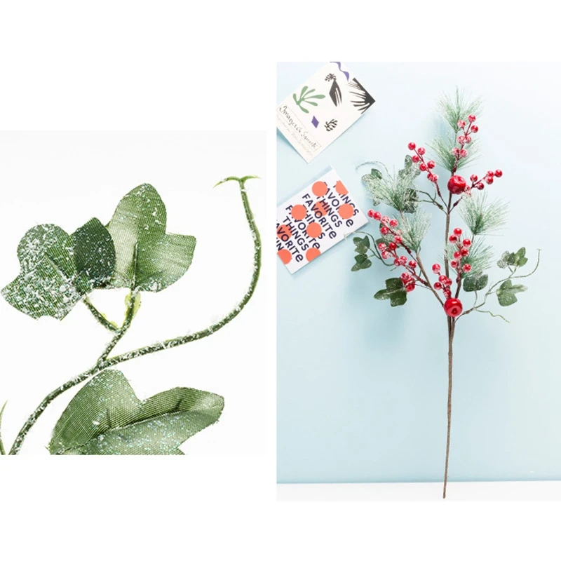 

6PCS Artificial Pine Branch Red Fruit Artificial Berry for Christmas Decoration Fake Flower Home Party Decor Flower