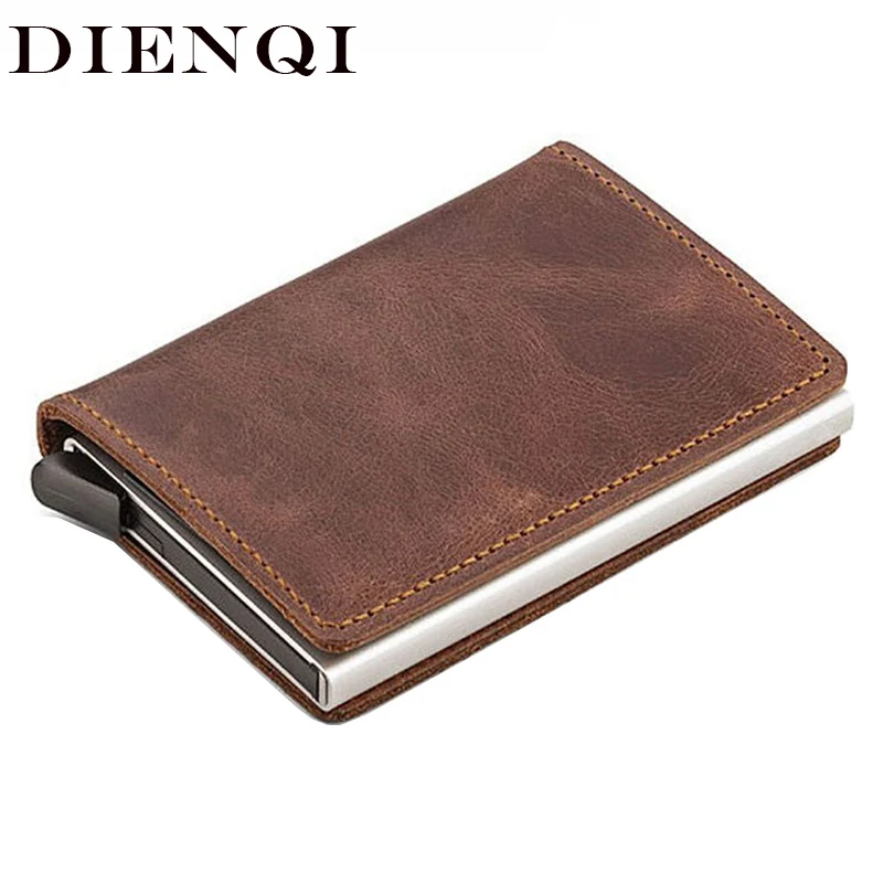 DIENQI Rfid кошелек из натуральной кожи, мужской бумажник с тремя отделениями для карт, мужской тонкий мини-кошелек, короткий женский кошелек для денег