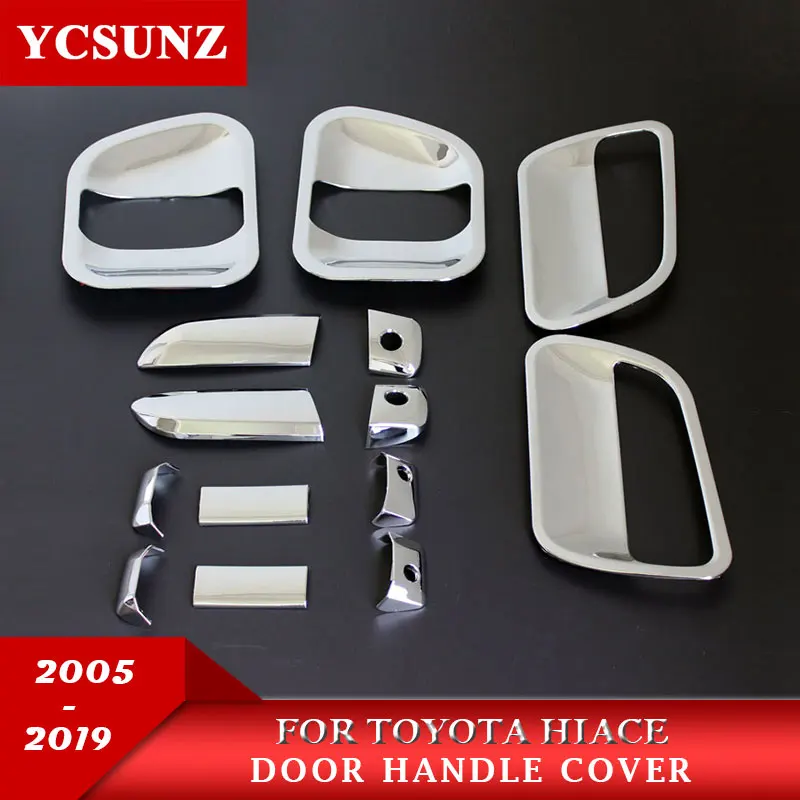 Cubierta de manija de puerta para Toyota Commuter, accesorios de fibra de carbono negro cromado para Toyota Hiace 2005, piezas de coche Ycsunz, 2017-2016