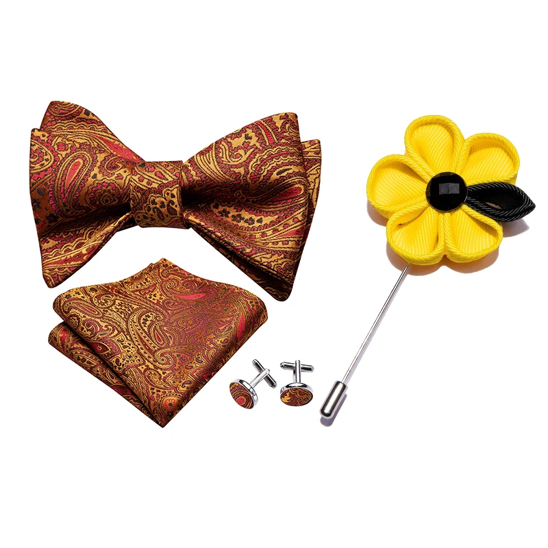 Желтый галстук-бабочка для мужчин самозавязывающийся бант набор из шелкового