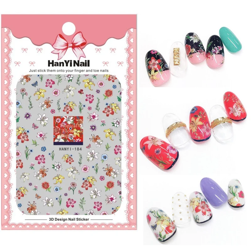 Nails Art Manicure Stickers Decorations Nail Design Rose Sunflower Peach Flowers Japanese Sakura Decals | Красота и здоровье