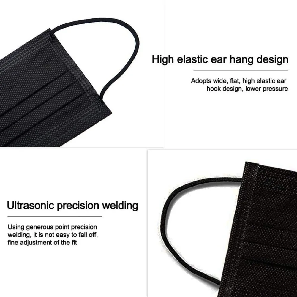 Маска детская одноразовая черная трехслойная эластичная 10-700 шт. | Красота и