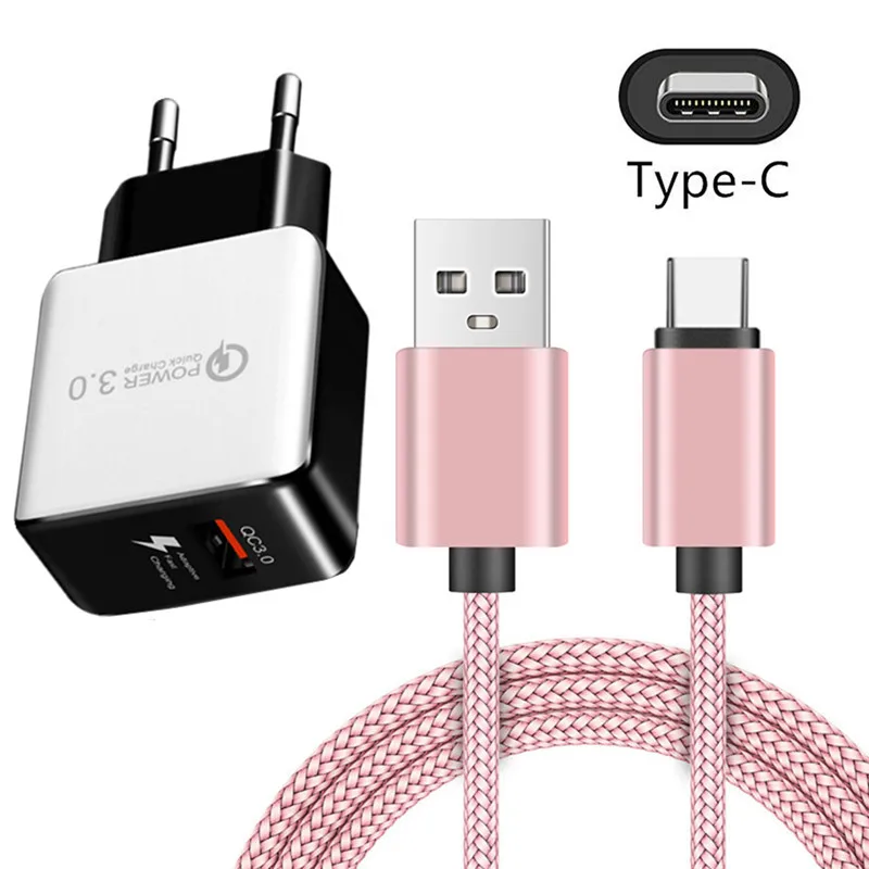 

QC 3.0 USB Charge Cord Fast Charger Wall Plug Adapter For Samsung A52 A32 A22 A12 POCO M3 X3 NFC Redmi Note 10 Pro Type C Cable