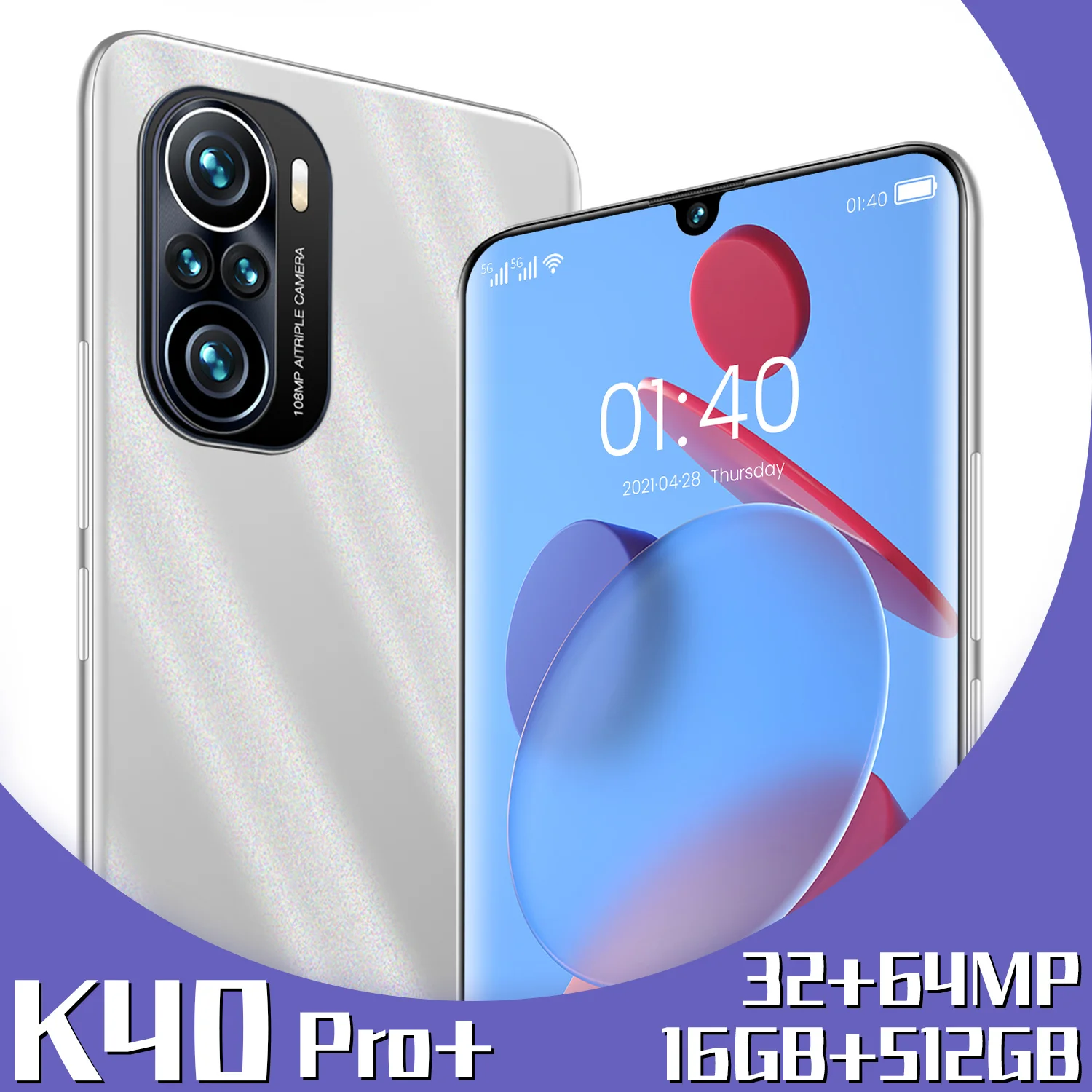 

Global Version K40 Pro+ 6.7Inch SmartPhone Galaxy 16+512G Android 6000Mah Lithium-ion Big Battery CellPhone 32MP+64MP Camera