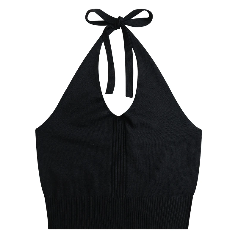 

Strap Design Sense Niche Outer Wear Short European and American Internet Hot Summer Knitted V-neck Halter Top Women's Hot Girl