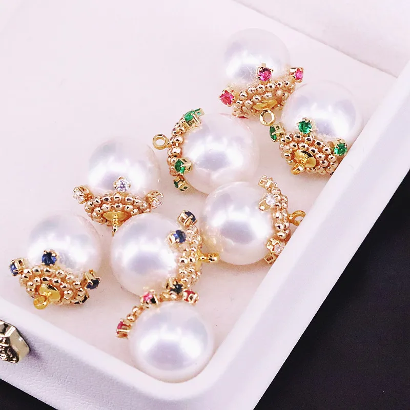 10 шт. натуральный жемчуг из ракушек с металлической крышкой фианита подвесные