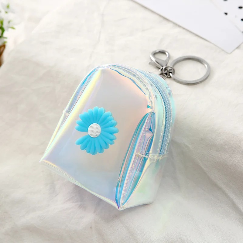 

Daisy Laser Flash Cute Coin Bag With Key Ring Women Pvc Coin Purse Zipper Mini Wallets Change Money Pouch Bags