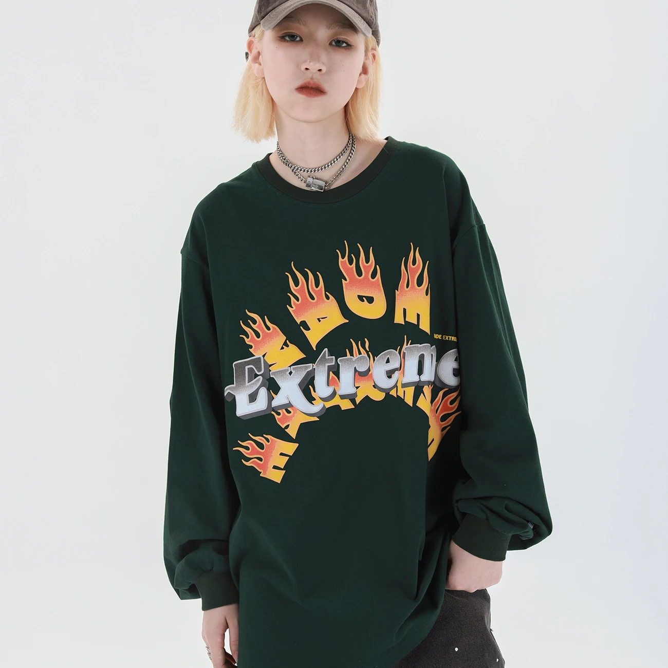 Футболка мужская оверсайз с принтом огненного пламени и надписью Повседневная