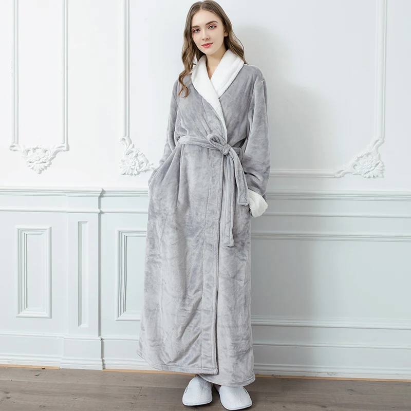 pajama joggers Lovers Extra Long Plus Size Winter Warm Flannel Coral Fleece Bath Robe Men Women Knitted Waffle Kimono Bathrobe Dressing Gown mens cotton pajama bottoms