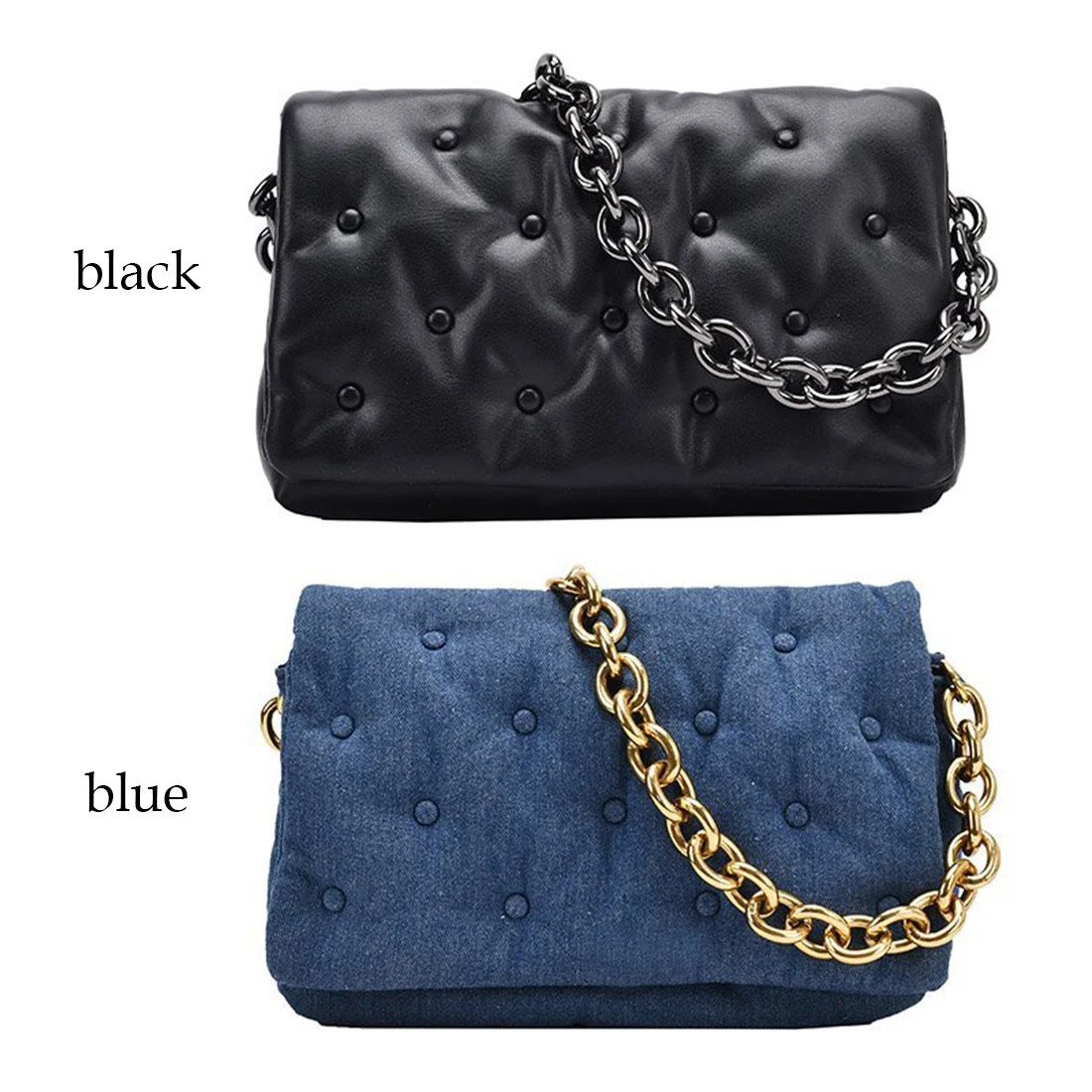 

Branded Women's Shoulder Bags 2021 Denim Quality Thick Metal Chain Shoulder Purses And Handbag Women Clutch Bags Ladies Hobo Bag