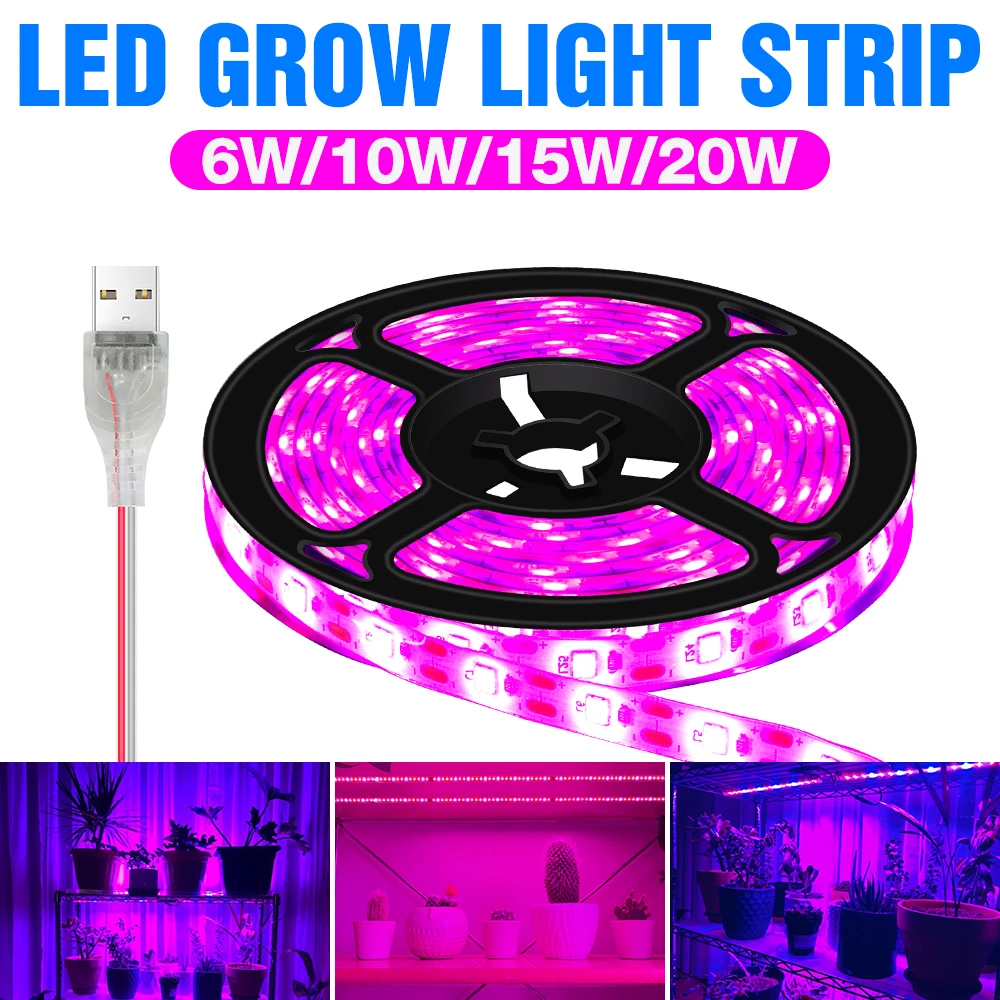 

LED Phyto Lamp For Plant Grow Light Strip USB Hydroponic Bulb 0.5 1 2 3M LED Indoor Flower Seeds Waterproof Growth Tent Fitolamp