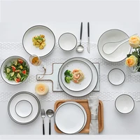 plates and bowls set kawaii scoop european style ceramic black sided dishes tableware home dinner soup bowl salad plate
