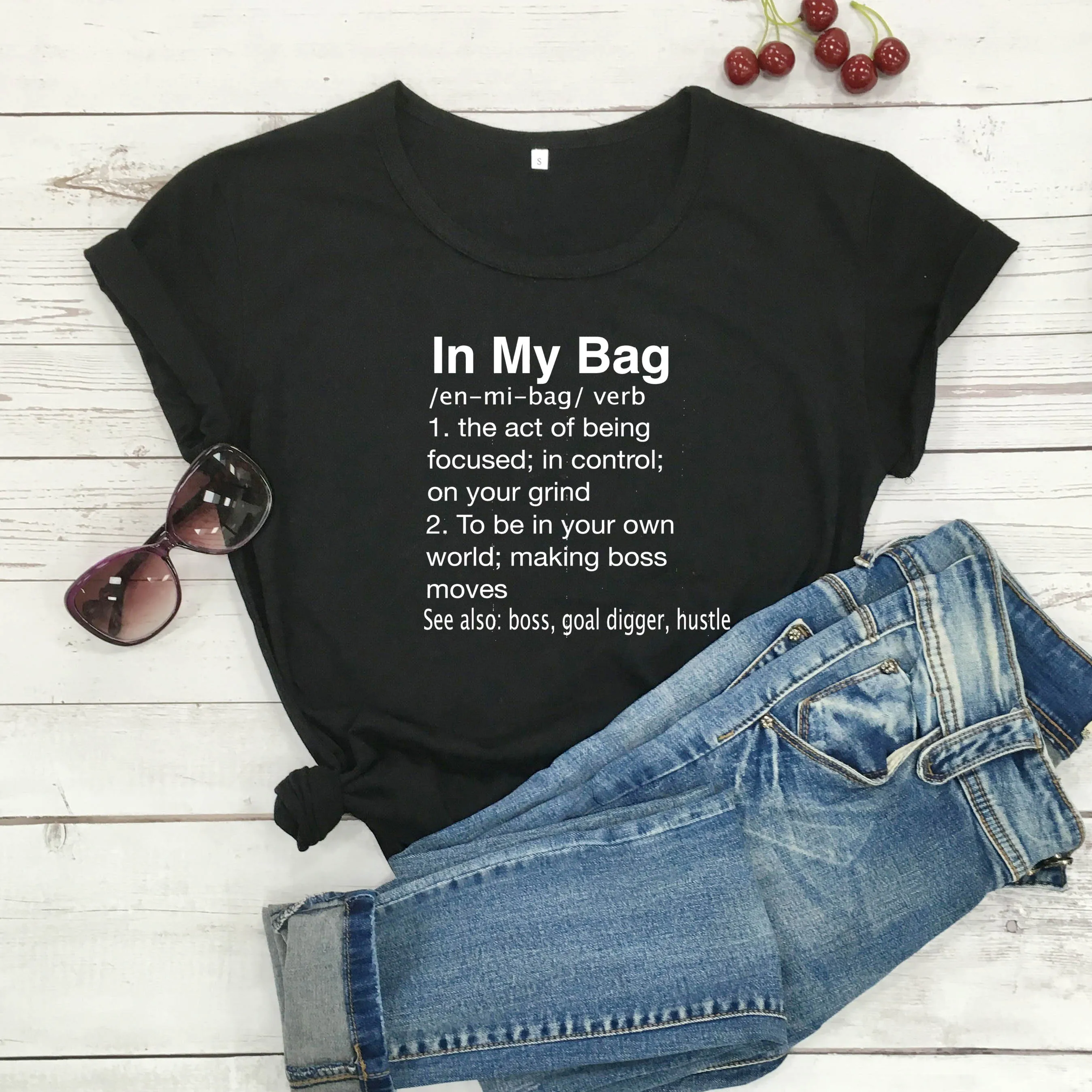 

Модная футболка из чистого хлопка с надписью «In My Bag Definition», хипстерские футболки для девочек, подарок, высокое качество, topsM032