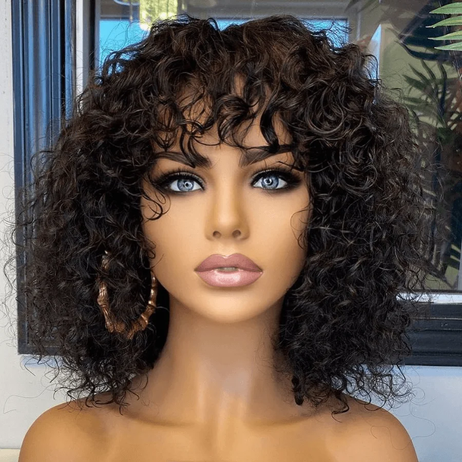 Ombre Honey Blonde Full Machine Wigs With Bangs 1B27 180 Density Water Wave Brown Human Hair Machine Made Wigs For Black Women