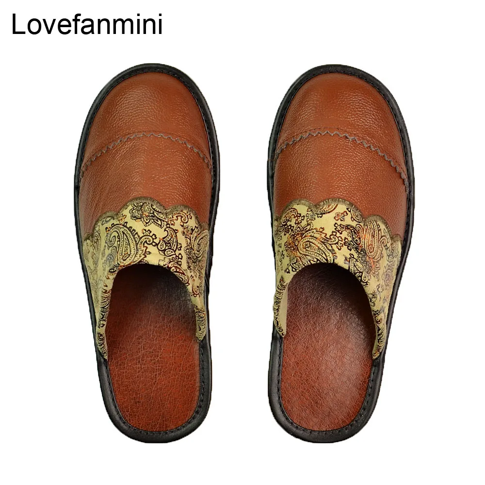 

Genuine Cow Leather slippers couple indoor non-slip men women home fashion casual single shoes PVC soft soles spring summer 512