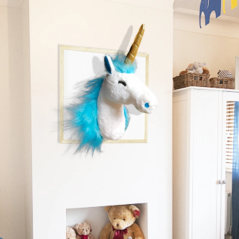 

Stuffed Wall Decoration Animal Head Blue Unicorn Fantisc Creative New Design Zoo Dream Nursey Room
