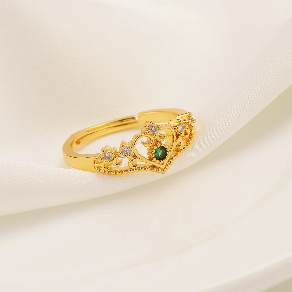 Anillo Corazón de boda de circonia cúbica para mujer, sortija, oro sólido fino amarillo de 18K, GF, turquesa blanco, verde, Circonia cúbica principal
