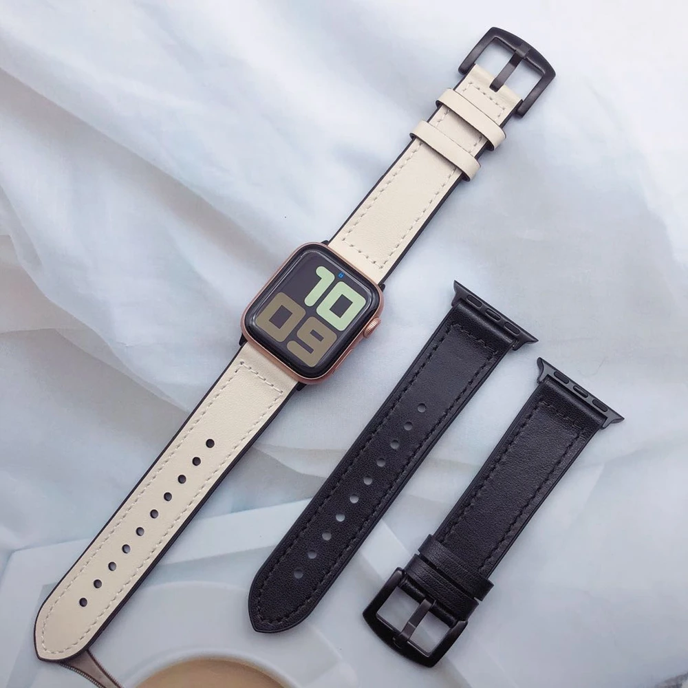 Ремешок кожаный силиконовый для Apple watch Band 38 мм браслет iwatch series 5/4/3/2/1 42 40 44 черный