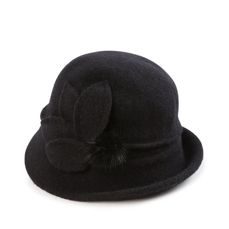 

Autumn Winter Fedora Floral Rabbit Fur Hat for Women Fashion Casual Cap Wool Hat Women Chapeau Femme Warm Hat M44