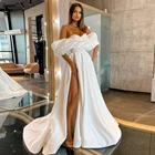 Сексуальное атласное свадебное платье А-силуэта для невесты с высоким разрезом сердечком с открытыми плечами свадебное платье 2021 свадебное платье с пышными рукавами Vestido De Noiva
