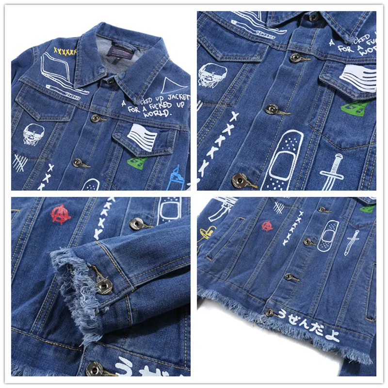 JDDTON мужские осенние джинсы с рисунком граффити повседневные куртки в стиле хип