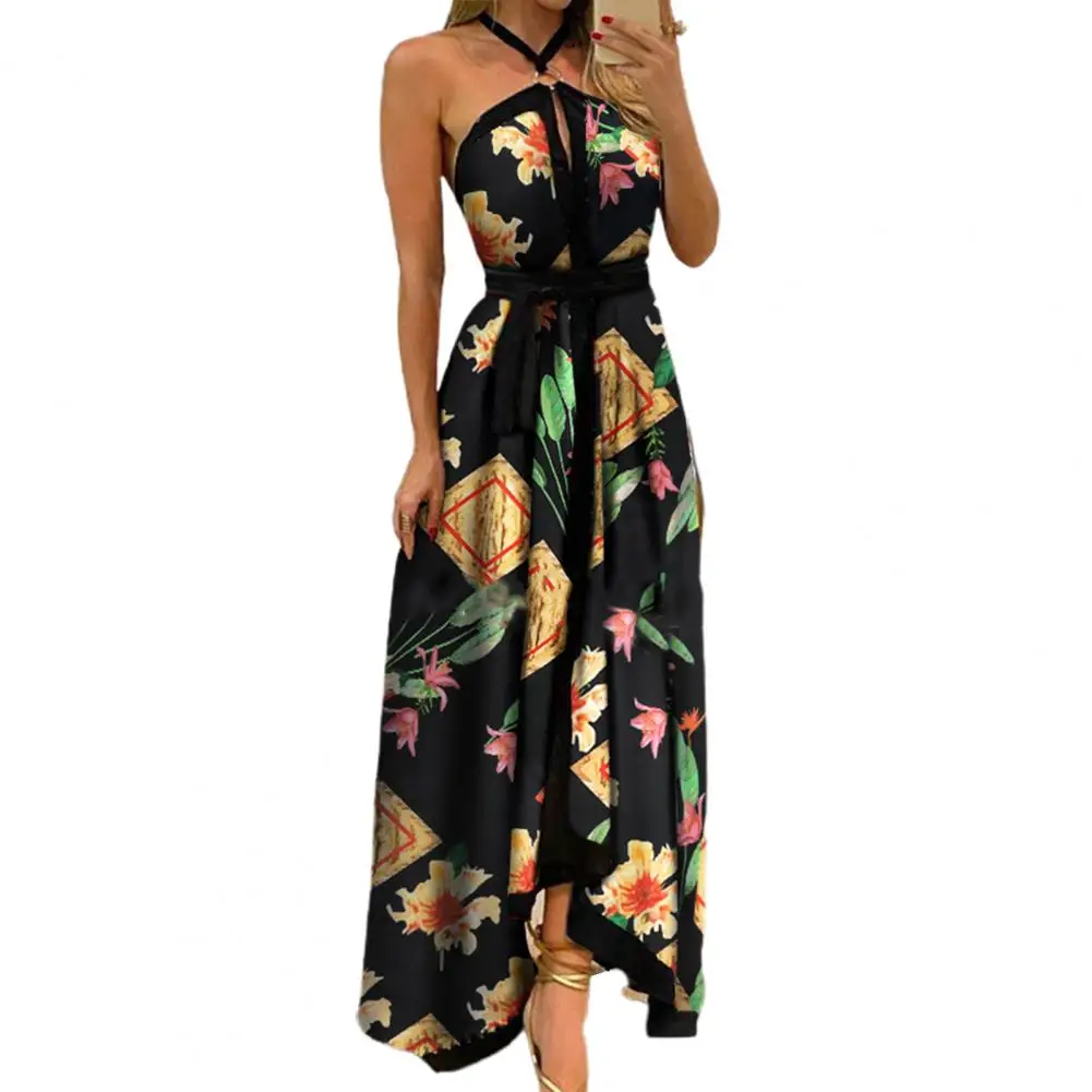 

Женское платье с цветочным принтом, V-образным вырезом и открытой спиной