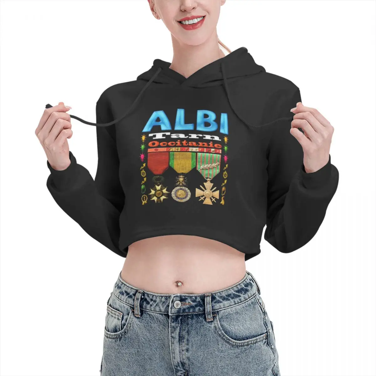 

Open navel Cat Ear Hoodie Sweater Albi Tarn Occitanie Classic Hooded rope Humor Graphic Kawaii Print R273 Hoodie